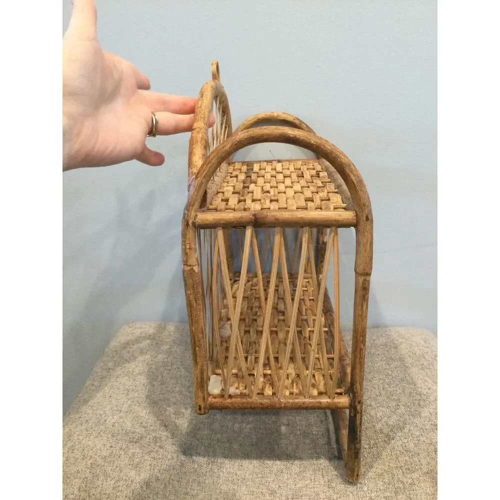 Vintage Wicker Bamboo Wall Shelf Towel Bar Boho Decor Bathroom Organizer Rustic